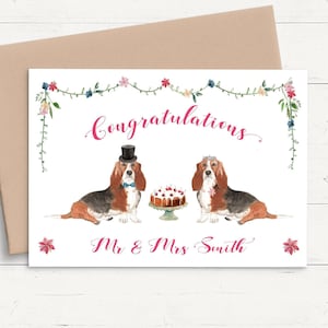 Basset Hound Hochzeitskarte personalisiert, Hundehochzeitskarte für Braut und Bräutigam, personalisierte Hochzeitskarte für Paar, Hochzeitskarte Hund