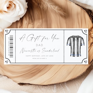 Newcastle Ticket Personalised, Football Ticket Gift Envelope, Stadium Tour Ticket, Football Game Ticket, Football Stadium Tour Voucher Black