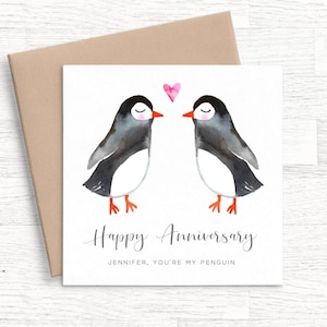 Penguin Anniversary Card for Girlfriend Personalised Anniversary Card Wife, Cute Anniversary Card Pun, Animal Anniversary Card for Her