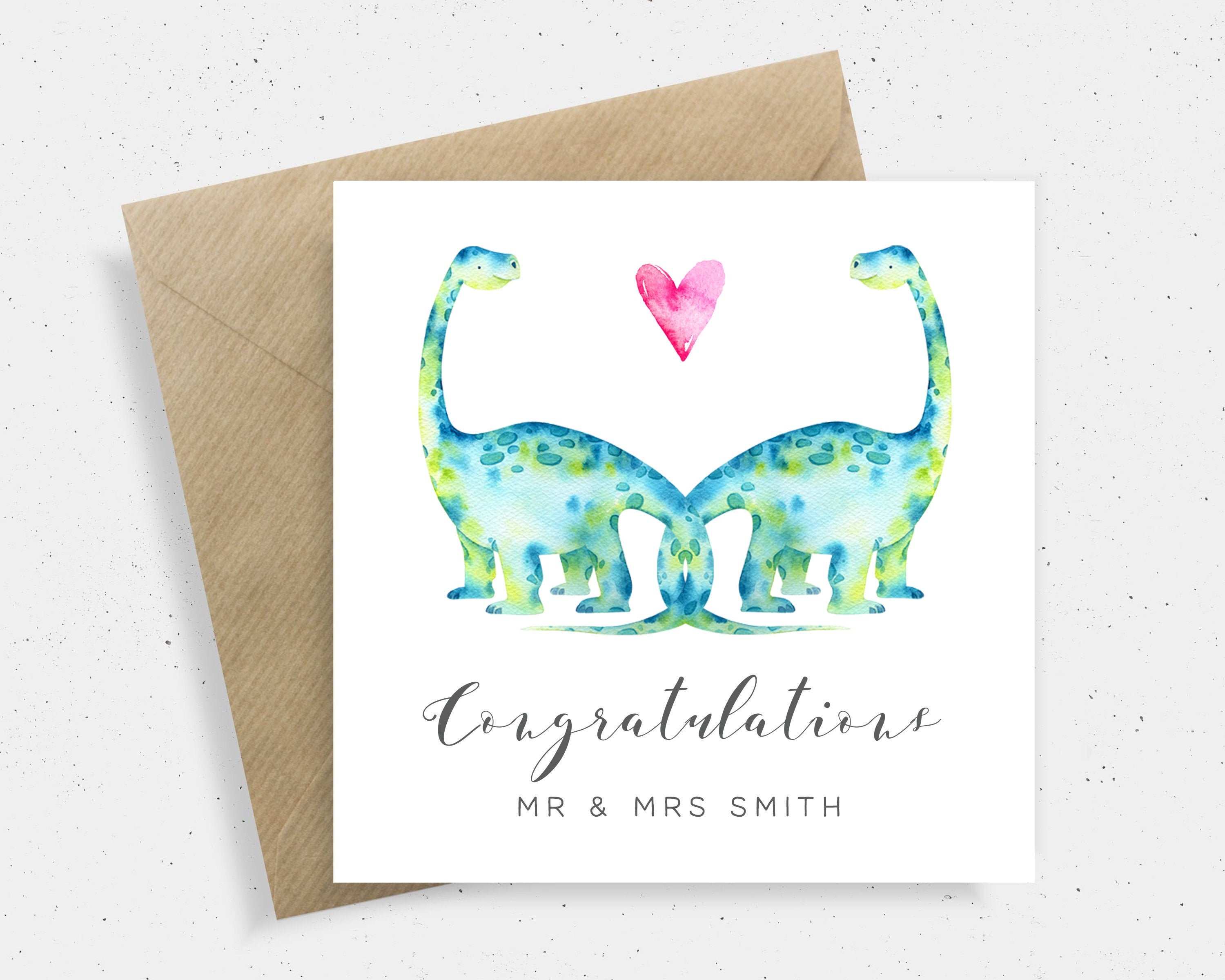 Dinosaur Wedding Card Congratulations Personalised Wedding | Etsy