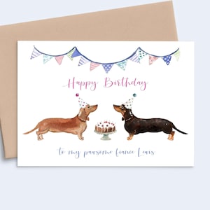 Dackel Geburtstagskarte Verlobte Geburtstagskarte für Ihn Hund, alles Gute zum Geburtstagkarte personalisiert, niedliche Dackel Geburtstagskarte für Verlobte