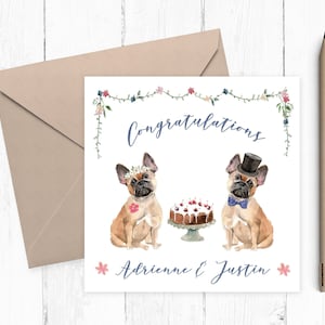 Hochzeitskarte für Braut und Bräutigam, französische Bulldogge, Mr and Mrs Hochzeitskarte Hundehochzeitskarte Personalisierte Hochzeitskarte Herzlichen Glückwunsch