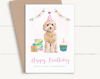 Cockapoo Birthday Card Cute, Dog Birthday Card Friend, Personalised Birthday Card Girl, Pun Birthday Card for Her, Happy Birthday Card Dogs