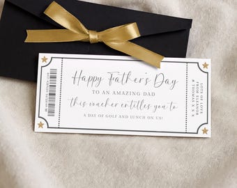 Personalised Fathers Day Gift Voucher, Fathers Day Voucher, Golf Break Gift Voucher, Golf Lesson Voucher, Golf Fathers Day Gifts for Dad
