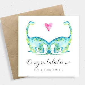 Félicitations de carte de mariage de dinosaure, carte de mariage personnalisée pour M. et Mme, carte de jeunes mariés, carte de jour de mariage pour le couple