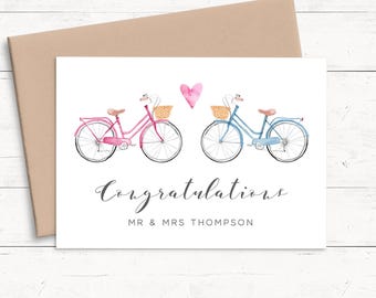 Bike Wedding Card for Bride and Groom, Mr and Mrs Wedding Card Personalised Wedding Card Bicycle, Congratulations Wedding Card for Couple
