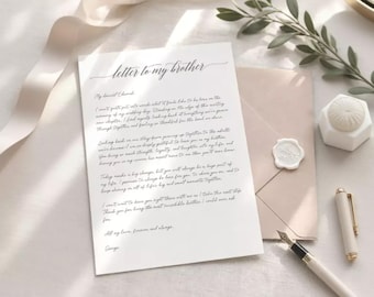 Personalised Letter to my Brother on My Wedding Day, Custom Brother Wedding Letter, Brother Wedding Day Letter, With Envelope & Wax Seal