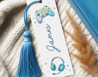Personalised Video Game Bookmark, Blue Gamer Bookmark for Boys, Gaming Bookmark for Kids, WITH TASSEL