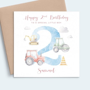 Personalised 2nd Birthday Card Grandson Tractor Birthday Card 2 Year Old Boy Birthday Card Age 2, Personalized 2nd Birthday Card Digger