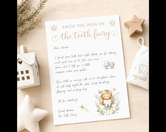 Personalised Tooth Fairy Letter Girl Printable, Editable Letter from Tooth Fairy Template Canva, Mini Tooth Fairy Letter Digital Download