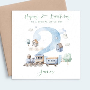 Train de carte de 2e anniversaire de garçon, train de carte de fils de 2e petit-fils, carte d'anniversaire personnalisée garçon de 2 ans, deuxième carte d'anniversaire de 2 ans