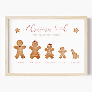 Gingerbread Family Print Personalised, Personalized Christmas Gift for Family, Gingerbread Man Christmas Family Print Custom, UNFRAMED