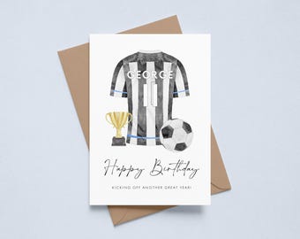Personalised Football Birthday Card 11 Year Old Grandson, Happy Birthday Card Football Son, Newcastle 11th Birthday Card Boys, WITH ENVELOPE