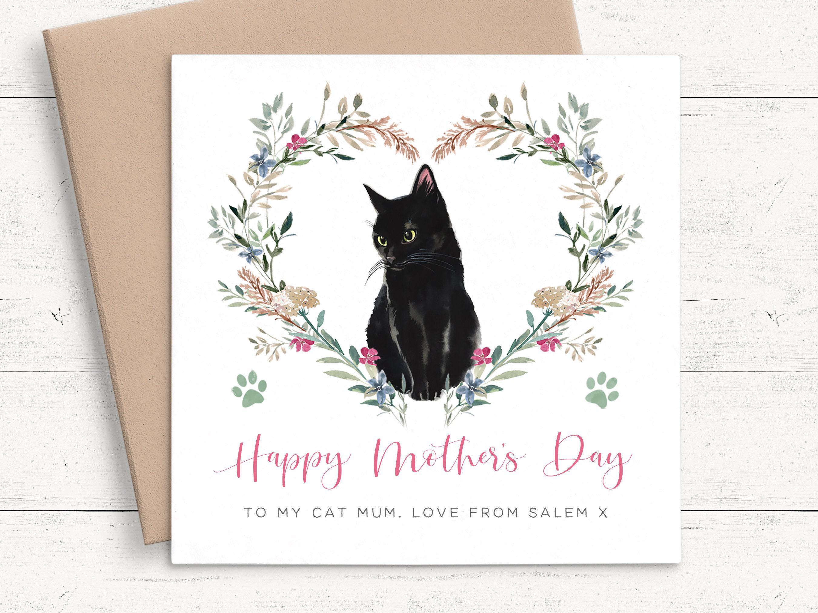 Black Cat Mothers Day Card for Mum, Personalised Mothers Day Card From ...