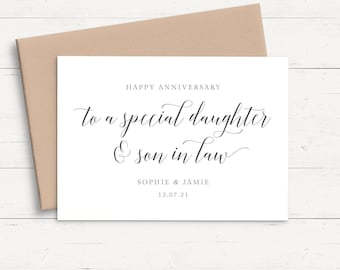 Personalised Wedding Anniversary Card Daughter and Son in Law, 1st Wedding Anniversary Card for Daughter and Son in Law Personalized