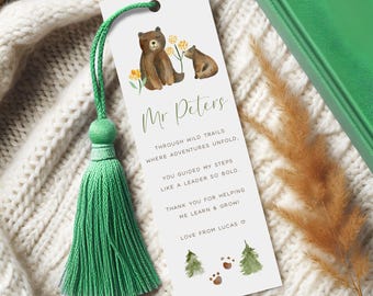 Personalised Bookmarks for Teachers Bears, Personalized Teacher Bookmark Gift, Laminated Teacher Gifts Book Mark from Child, WITH TASSEL