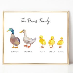 Duck Family Print, Personalized Family Gifts, Housewarming Gift for Family, Family Wall Art Personalised Family Print Animal, UNFRAMED