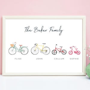 Bike Family Print Personalised, Personalized Family Gifts, Housewarming Gift for Family, Family Wall Art, Family Print Bicycle, UNFRAMED