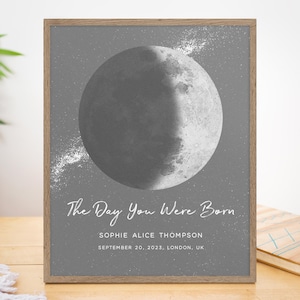 Personalized Moon Phase Print, Personalised Engagement Gift for Couple, Custom Moon Phase by Date, Watercolor Moon Print Phase, UNFRAMED image 4