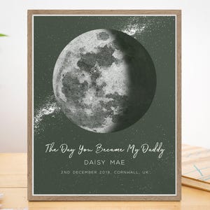 The Day You Became My Daddy, Watercolor Moon Phase by Date, Personalized Gifts for Dad, Custom Moon Print, Custom Moon Phase Print, UNFRAMED