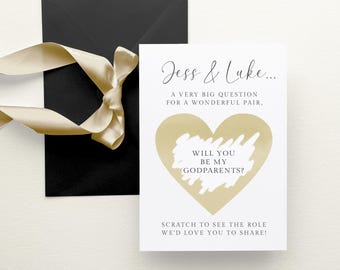 Gold Will You Be My Godparents Scratch Card Personalised, Heart Godparents Proposal Scratch Off Card Custom, WITH RIBBON ENVELOPE