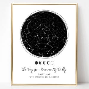 Le jour où vous êtes devenu mon papa, cadeau personnalisé pour papa, impression de carte des étoiles personnalisée, carte des étoiles par date, impression de ciel nocturne, carte de la constellation sans cadre