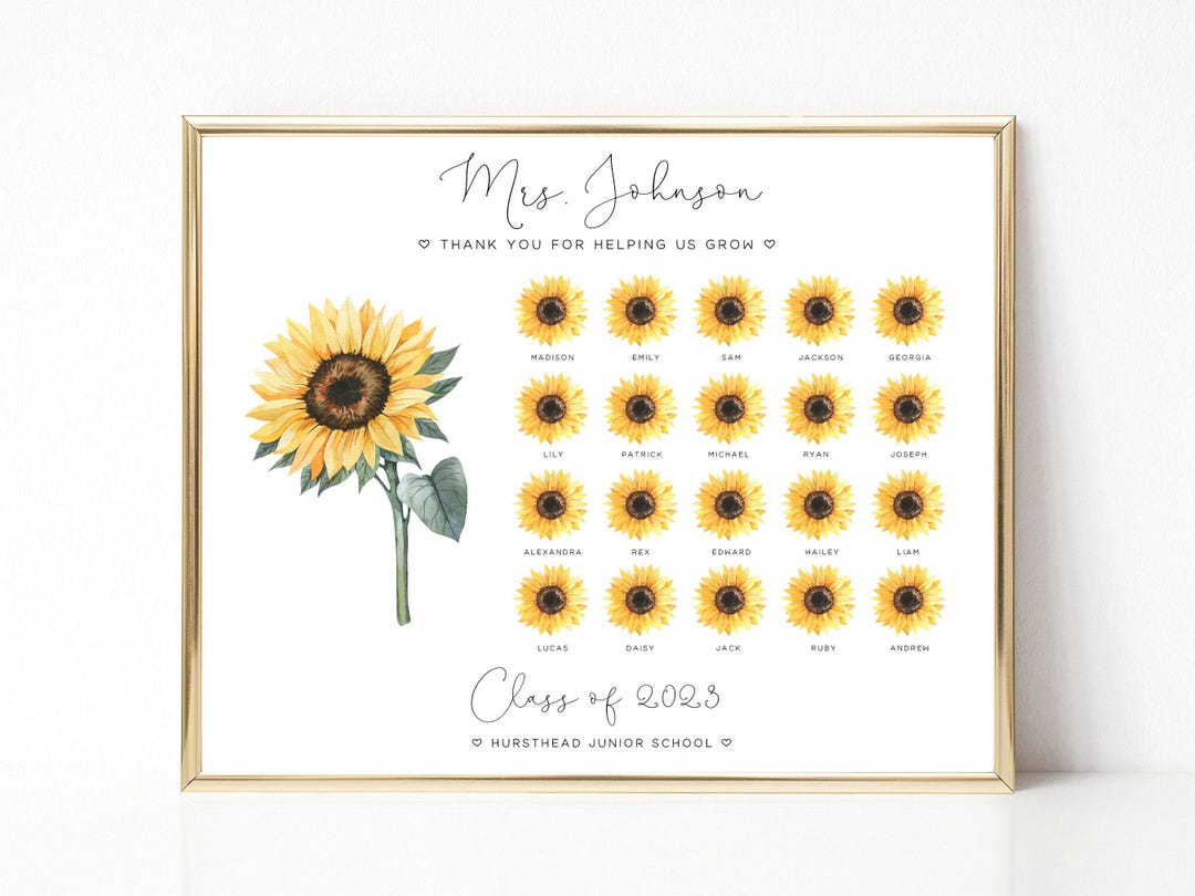 Personalised Teacher Gifts With Student Names, Sunflower Teacher ...