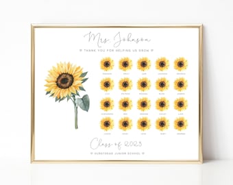 Personalisierte Lehrergeschenke mit Schülernamen, Sonnenblumen-Lehrer Wertschätzung Druck, personalisierte Lehrer Geschenke der Klasse, UNGERAHMT