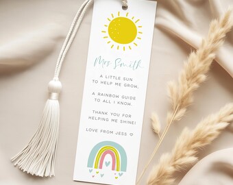 Personalised Teacher Bookmark Gift Rainbow, Personalized Bookmarks for Teachers, Laminated Teacher Gifts Book Mark from Child, WITH TASSEL