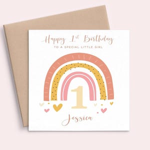 Arc-en-ciel premier anniversaire carte fille, première carte d'anniversaire arc-en-ciel 1er anniversaire carte fille, première carte d'anniversaire personnalisée petite-fille