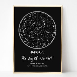 Star Map Personalised Anniversary Gifts for Boyfriend, Star Chart Custom Constellation Print, Night Sky Print, Star Map by Date, UNFRAMED