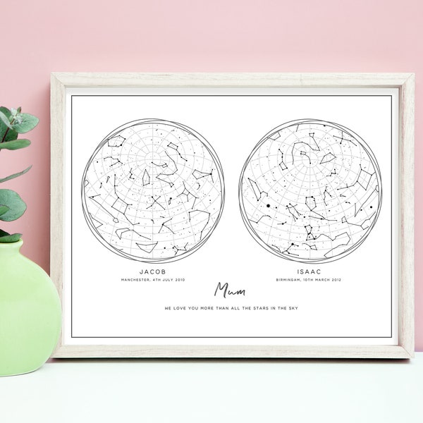 Star Chart Personalized Gifts for Mom, Personalised Star Map by Date, Constellation Map, Custom Star Map 2, Night Sky Print, UNFRAMED