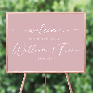 Blush Pink Wedding Welcome Sign Printed, Personalised Welcome Sign Wedding Poster, Custom Welcome to Our Wedding Sign Dusky Pink, UNFRAMED