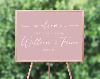 Blush Pink Wedding Welcome Sign Printed, Personalised Welcome Sign Wedding Poster, Custom Welcome to Our Wedding Sign Dusky Pink, UNFRAMED