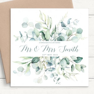 Eucalyptus Wedding Card Couple, Personalised Wedding Card Bride and Groom, Congratulations Wedding Card Mr and Mrs Wedding Card Botanical