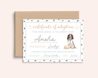 Dog Adoption Certificate Personalized, Personalised Puppy Adoption Certificate, Custom Certificate of Adoption Dog, WITH ENVELOPE