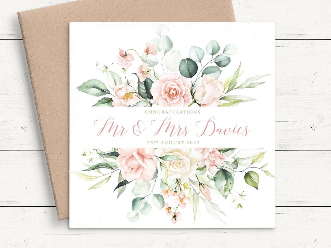 Pink Floral Wedding Card Couple, Congratulations Wedding Card Flowers ...