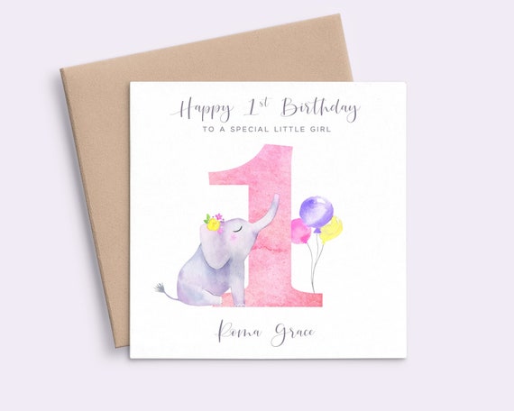 Card for Girl Happy Birthday Card First Birthday Girl 1st Birthday Card Happy First Birthday Card