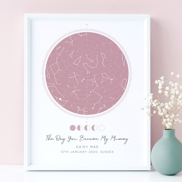 The Day You Became My Mummy, Custom Star Map Print, Personalized Gift for Mum, Star Map by Date, Night Sky Map, Constellation Print UNFRAMED