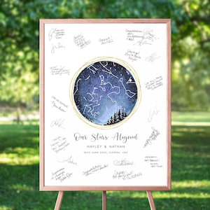 Sternenkarte Gästebuch Poster, Sternbild Gästebuch Landkarte Hochzeitsgästebuch Alternative, personalisiertes Hochzeitsgästebuch Aquarell UNGERAHMT
