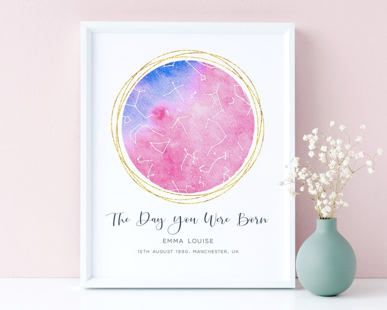 Day You Were Born Star Map Personalised Birthday Gift for Her Etsy