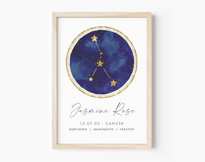 Cancer Print Custom, Cancer Zodiac Gifts Personalized Birthday Gifts for Friend Female, Cancer Zodiac Wall Art, Astrology Print, UNFRAMED