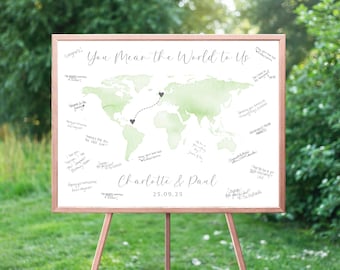 Alternative Wedding Guest Book Map Guestbook Sign, World Map Guest Book Personalized, Watercolor Map Wedding Guest Book Travel, UNFRAMED
