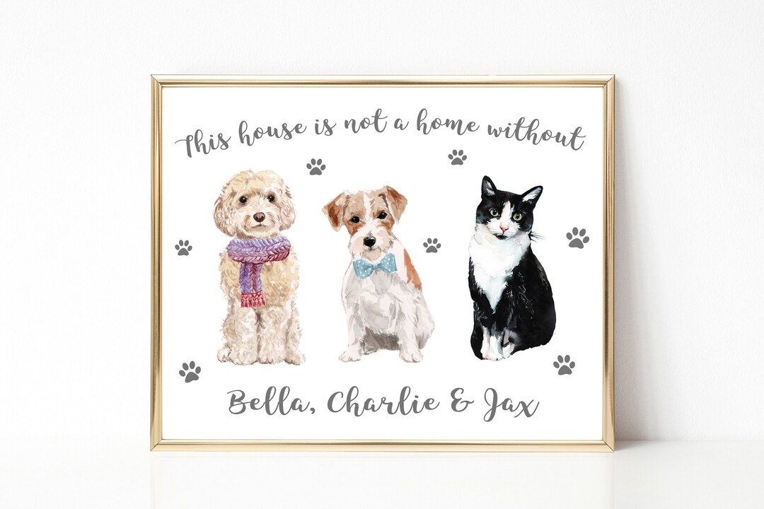 Dog and Cat Prints Multiple Pet Portrait Print Dog Lover Etsy