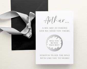 Silver Will You Be My Page Boy Scratch Card Personalised, Custom Page Boy Proposal Scratch Off Card Custom, WITH RIBBON ENVELOPE
