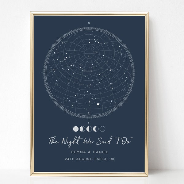 Personalised Night Sky Map Print, Personalized Wedding Gift for Couple, Constellation Map, Star Chart Custom Star Map by Date, UNFRAMED
