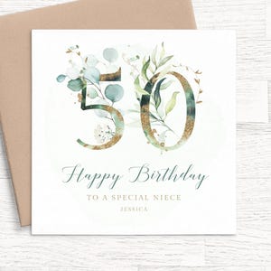 50e carte d'anniversaire pour nièce, 50e carte d'anniversaire pour femme, carte d'anniversaire personnalisée, carte d'anniversaire pour nièce, 50 femmes