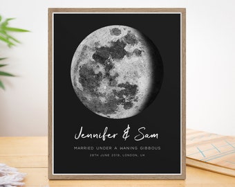 Personalized Moon Phase by Date, Custom Moon Phase Print, Personalised Wedding Gift for Couple, Watercolor Moon Print Phase, UNFRAMED