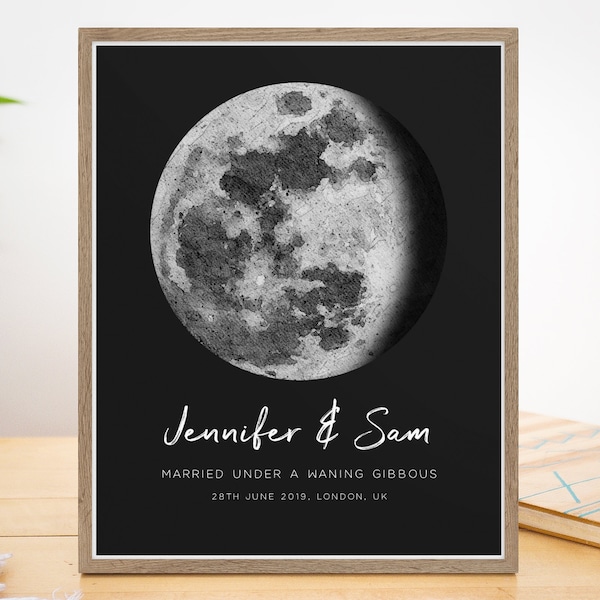 Personalized Moon Phase by Date, Custom Moon Phase Print, Personalised Wedding Gift for Couple, Watercolor Moon Print Phase, UNFRAMED