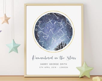 Baby Star Map Print Personalized Miscarriage Gift, Star Chart Print, Constellation Print, Infant Loss Gifts, Baby Memorial Gift, UNFRAMED